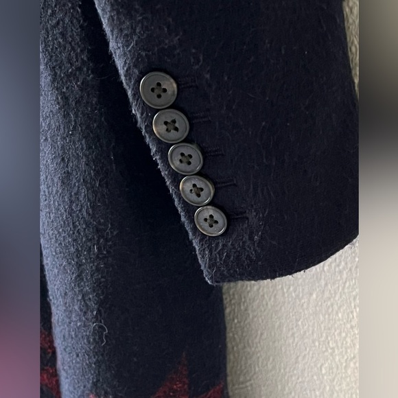 Tommy Hilfiger Norma Jacquard Blue Red Stars Wool Blend Long Coat Size 10 NWT - Picture 8 of 15